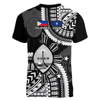 Guam and Philippines V-Neck T Shirt Guaman Filipinas Together Black - Wonder Print Shop