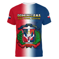 Dominican Republic V-Neck T Shirt Dominicana Coat Of Arms Gradient Style - Wonder Print Shop