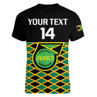 Custom Jamaica Football V Neck T Shirt Reggae Girlz 2023 Cup Of Nations Ver.01 - Wonder Print Shop