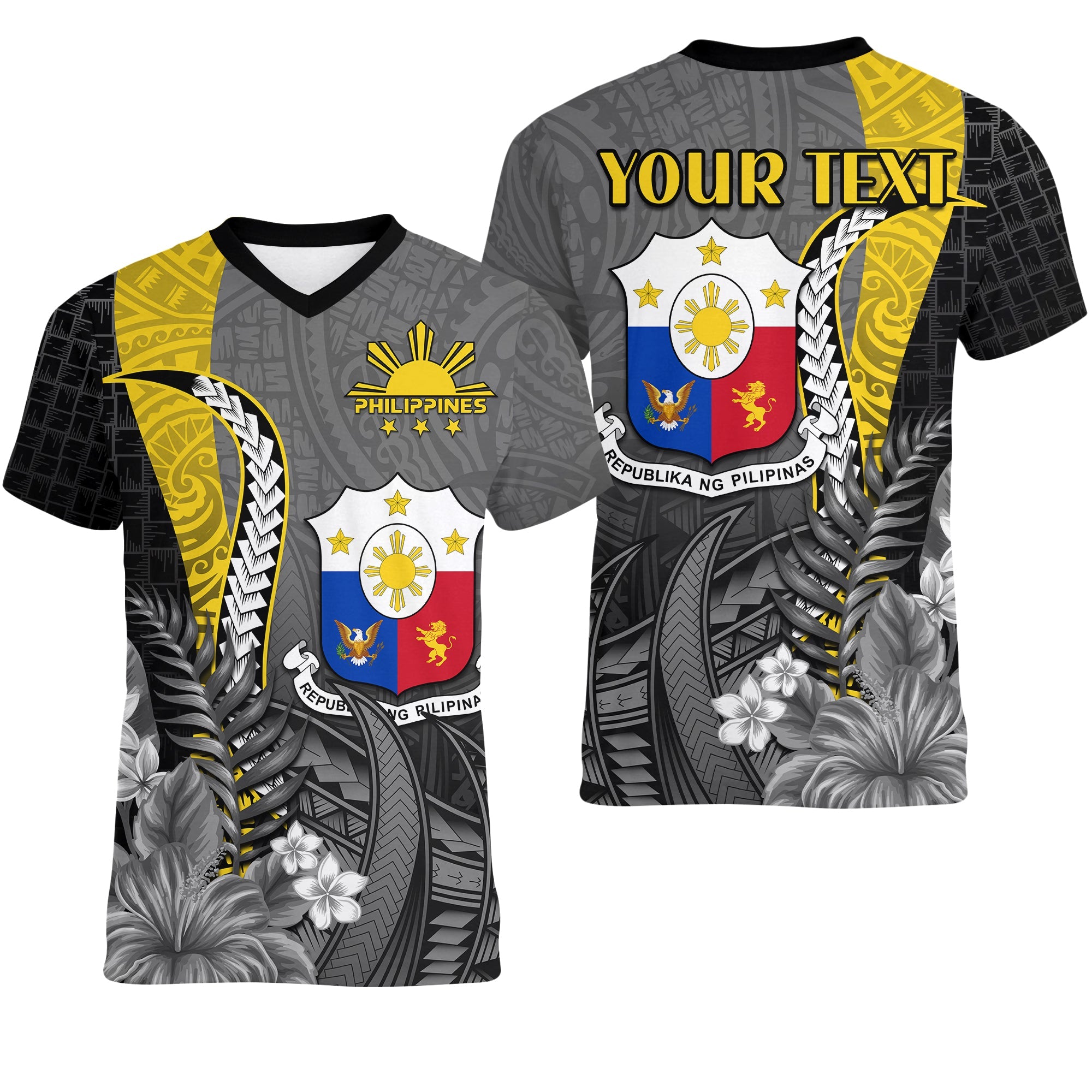 custom-personalised-philippines-sampaguita-v-neck-t-shirt-simple-polynesian-sun-filipino