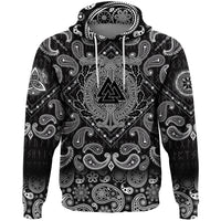 Viking Hoodie Valknut and Scandinavian Runes with Bandana Paisley Style RLT12 - Wonder Print Shop