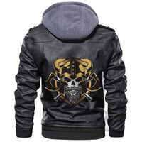 Viking Vintage Round Print With Horned Helmet and Crossed Leather Jacket RLT12 - Wonder Print Shop