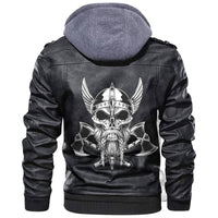 Viking Vintage Skull and Axe Wing Monochrome Leather Jacket RLT12 - Wonder Print Shop