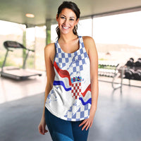 Croatia Women Racerback Tank Checkerboard Grunge Style - Blue Color - Wonder Print Shop