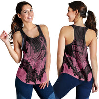 Polynesian Breast Cancer Awareness Women Racerback Tank Floral Butterfly - Wonder Print Shop
