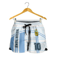 Shorts fútbol Argentina 2022 celestes y blancos con cordón y estampa 10