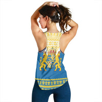 Sweden Women Racerback Tank Swedish Coat Of Arms With Scandinavian Flowers - Wonder Print Shop