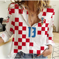 (Custom Text and Number) Croatia Football Women Casual Shirt World Cup Champions 2022 Hrvatska LT13 - Wonder Print Shop