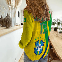 (Custom Text and Number) Brazil Football Champions Women Casual Shirt Selecao Style Vibe LT13 - Wonder Print Shop