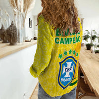 Brazil Football Women Casual Shirt World Cup Champions Soccer 2022 Selecao Brasil Campeao Ver.02 LT13 - Wonder Print Shop