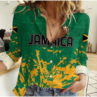 Jamaica Athletics Women Casual Shirt Jamaican Flag With African Pattern Sporty Style - Wonder Print Shop