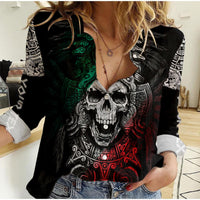 Custom Personalised Mexico Women Casual Shirt Skull Eagle Aztec LT13 - Wonder Print Shop