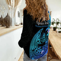 (Custom Personalised) Mauis Fish Hook Women Casual Shirt Polynesian Turquoise Gradient Version - Wonder Print Shop