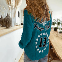 (Custom Text and Number) Cook Islands Tatau Women Casual Shirt Symbolize Passion Stars Version Blue LT13 - Wonder Print Shop