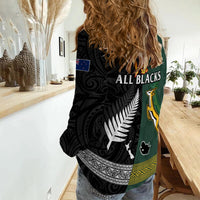 South Africa Protea and New Zealand Fern Women Casual Shirt Rugby Go Springboks vs All Black LT13 - Wonder Print Shop