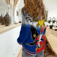 Philippines Women Casual Shirt Polynesian Filipino Pattern With Eagle - Wonder Print Shop