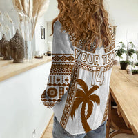 Custom Text And Number Fiji Rugby Women Casual Shirt Pacific The Bati Brown Fijian Tapa - Wonder Print Shop