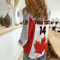 (Custom Text And Number) Canada Baseball 2023 Women Casual Shirt Canadian Maple Leaf Sporty - Wonder Print Shop