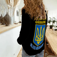 Ukraine Women Casual Shirt Ukraine Gold Trident Slava Ukraini Black - Wonder Print Shop