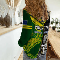 (Custom Personalised) Australia Kangaroos And All Black Rugby Women Casual Shirt Aboriginal Mix NZ Maori Fern - Wonder Print Shop
