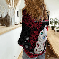 Custom Personalised New Zealand Christmas Women Casual Shirt Hei Tiki Red Pohutukawa Meri Kirihimete - Wonder Print Shop