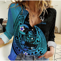 (Custom Personalised) Mauis Fish Hook Women Casual Shirt Polynesian Turquoise Gradient Version - Wonder Print Shop