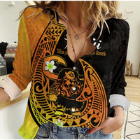 (Custom Personalised) Mauis Fish Hook Women Casual Shirt Polynesian Gold Gradient Version - Wonder Print Shop