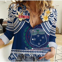 Samoa Women Casual Shirt Samoan Plumeria Flowers Mix Polynesian Pattern - Wonder Print Shop