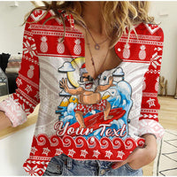Custom Personalised Hawaii Christmas Women Casual Shirt Surfing Santa Mele Kalikimaka Polynesian - Wonder Print Shop