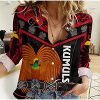 Papua New Guinea Rugby Women Casual Shirt PNG Kumuls Bird Of Paradise Black - Wonder Print Shop