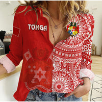 Custom Personalised Tonga Women Casual Shirt Tongan Coat Of Arms Ngatu Pattern - Wonder Print Shop