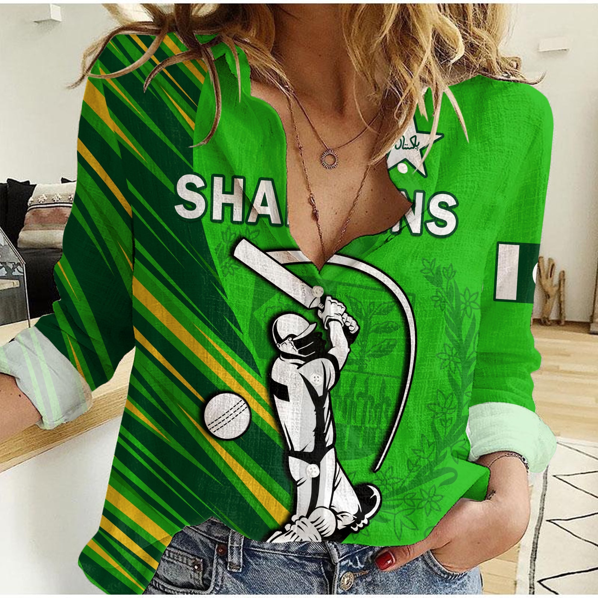 custom-text-and-number-pakistan-cricket-women-casual-shirt-go-shaheens-simple-style