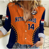 (Custom Text And Number) Netherlands Baseball 2023 Women Casual Shirt Sporty Style - Wonder Print Shop