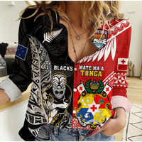 (Custom Personalised) Mate Maa Tonga And All Black Rugby Women Casual Shirt Polynesian Mix NZ Maori Fern - Wonder Print Shop