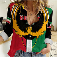 Kuwait Women Casual Shirt Happy Independence Day With Coat Of Arms - Wonder Print Shop