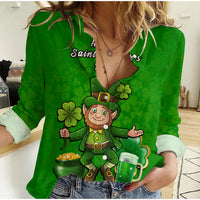 Ireland Women Casual Shirt Saint Patricks Day Happy Leprechaun And Shamrock - Wonder Print Shop