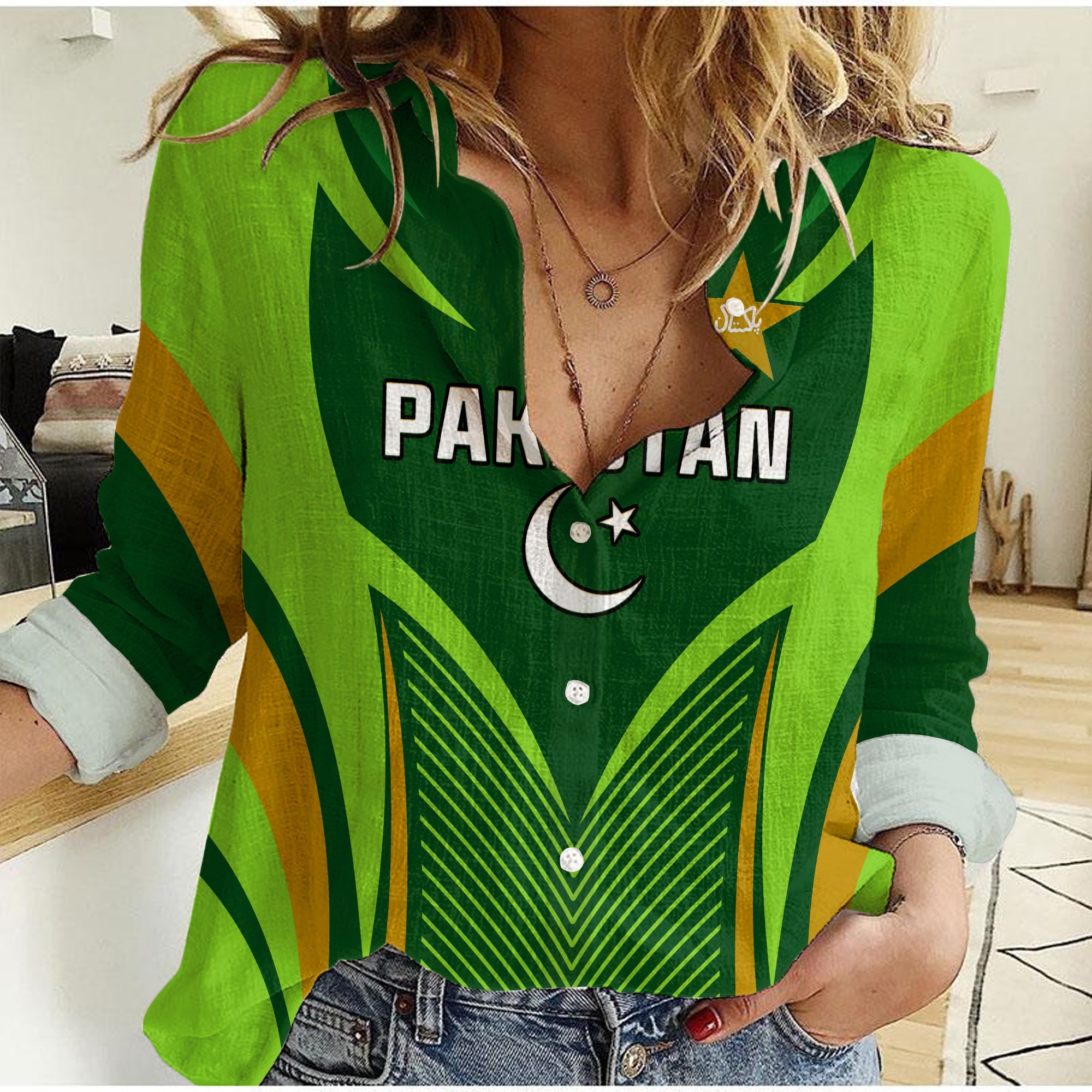 custom-personalised-pakistan-cricket-women-casual-shirt-green-shaheens-champion