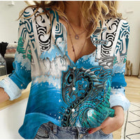 Custom Personalised Manaia Maori Women Casual Shirt Fern Aotearoa Blue Waves LT13 - Wonder Print Shop