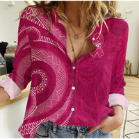 Breast Cancer Awareness Women Casual Shirt Hibiscus Polynesian No One Fights Alone LT13 - Wonder Print Shop