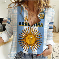 (Custom Text And Number) Argentina Football Women Casual Shirt World Cup La Albiceleste 3rd Champions Proud - Wonder Print Shop