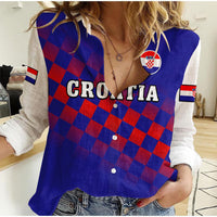 (Custom Text And Number) Croatia Football Women Casual Shirt Hrvatska Checkerboard Blue Version - Wonder Print Shop