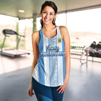 Argentina women's racerback tank in light blue/white with 'Vamos Argentina' front print