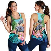 Polynesian Turtle Coconut Tree And Orchids Women Racerback Tank - Wonder Print Shop