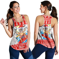 Custom Personalised Hawaii Christmas Women Racerback Tank Surfing Santa Mele Kalikimaka Polynesian - Wonder Print Shop