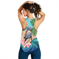 Polynesian Turtle Coconut Tree And Orchids Women Racerback Tank - Wonder Print Shop