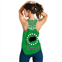 Rarotonga Cook Islands Women Racerback Tank Turtle and Map Style Green LT13 - Wonder Print Shop