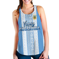 Argentina women's racerback tank in light blue/white with 'Vamos Argentina' graphic
