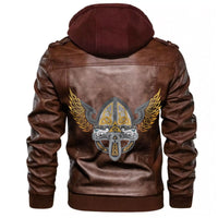 Viking Winged Helmet With Scandinavian Pattern Leather Jacket RLT12 - Wonder Print Shop