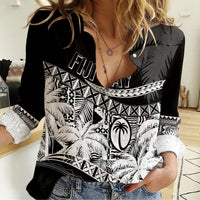 Personalised Fiji Day Women Casual Shirt Flying Fijians Masi Kesa Style - Black - Wonder Print Shop