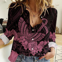 Polynesian Breast Cancer Awareness Women Casual Shirt Floral Butterfly - Wonder Print Shop
